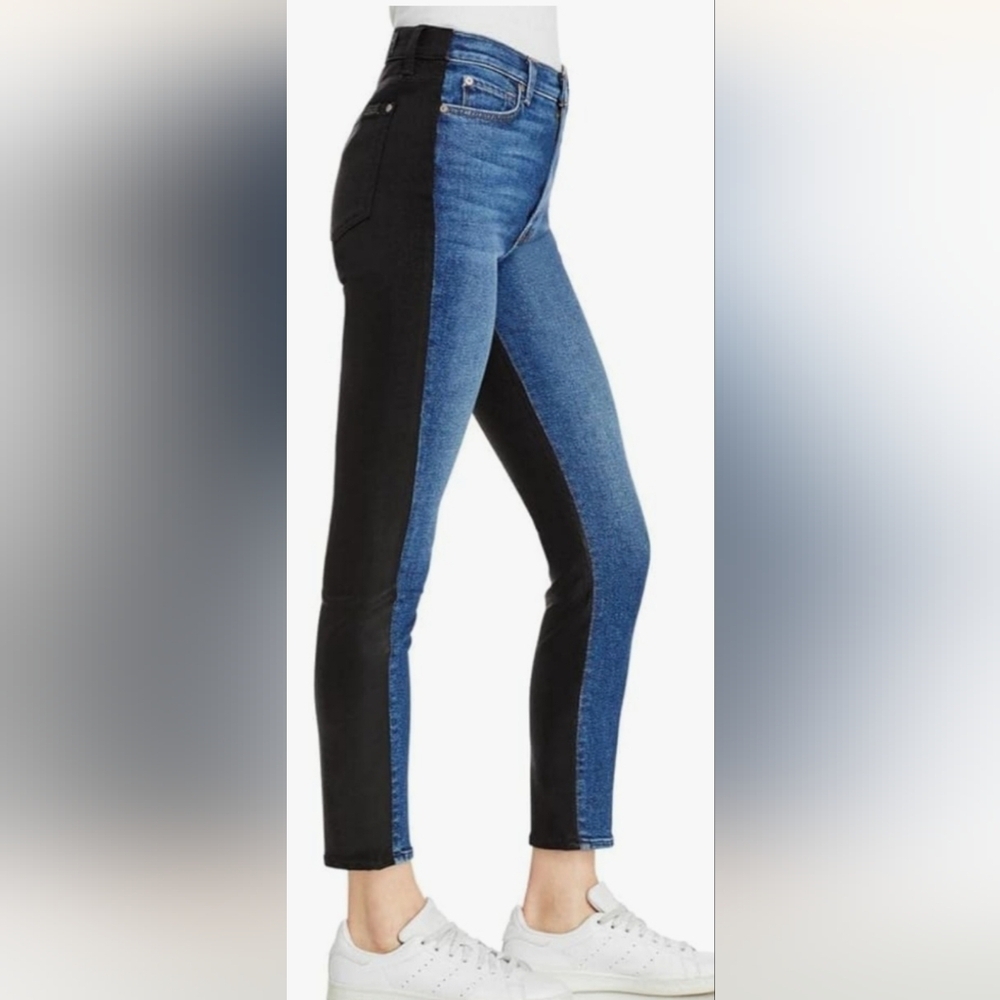 7 For All Mankind Women's High Rise Skinny Fit ankle Jean Front Black Back